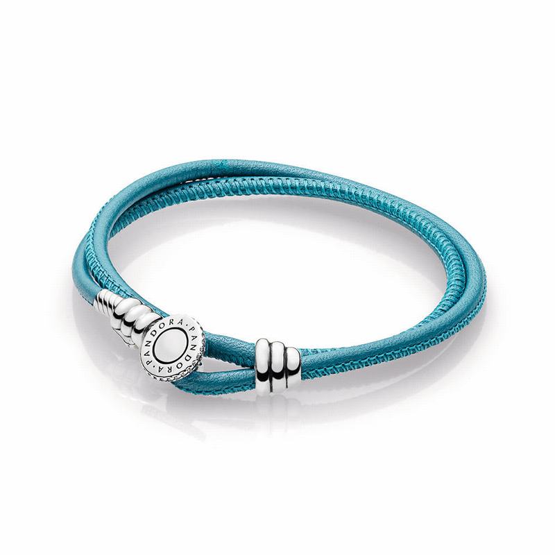 Pandora Turquoise Braided Double-Leather Charm Bracelet Silver Egypt AC8372501